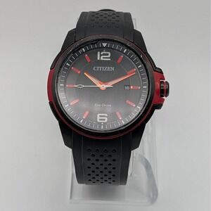 Citizen Eco-Drive J810-S122813 Mens Sport Watch Black Dial Red Accents Lume 43mm